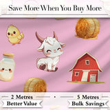Cute Baby Goat Barn Hay Milk Chick Farm Rose Seamless Pattern Digital Print Fabric by the Metre UK Sewing Quilting Textile
