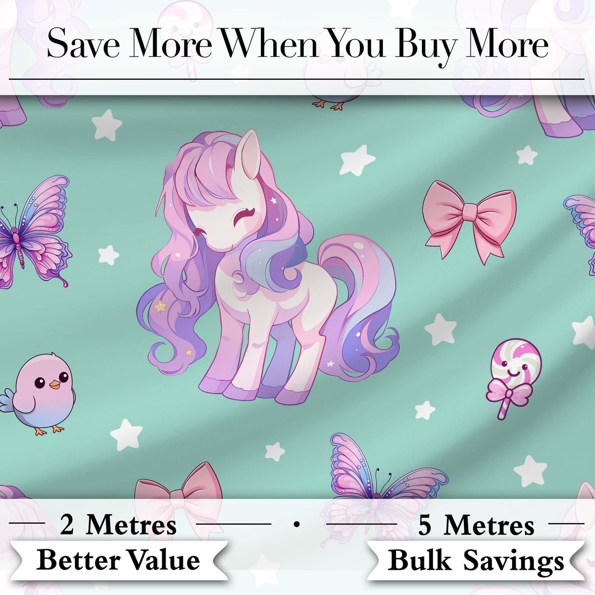Cute Unicorn Pastel Stars Birds Bows Candy Mint Seamless Pattern Digital Print Fabric by the Metre UK Sewing Quilting Textile