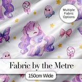 Cute Unicorn Pastel Stars Birds Bows Candy Grey Seamless Pattern Digital Print Fabric by the Metre UK Sewing Quilting Textile