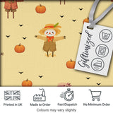 Cute Autumn Scarecrow Pumpkins Flying Birds Yellow Seamless Pattern Digital Print Fabric by the Metre UK Sewing Quilting Textile