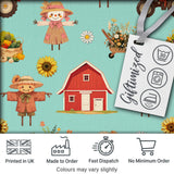 Cute Autumn Farm Barn Scarecrow Sunflower Floral Teal Seamless Pattern Digital Print Fabric by the Metre UK Sewing Quilting Textile