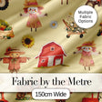 Cute Autumn Farm Barn Scarecrow Sunflower Floral Yellow Seamless Pattern Digital Print Fabric by the Metre UK Sewing Quilting Textile