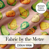 Cute Kawaii Autumn Vegetables Corn Pumpkin Carrot Peach Seamless Pattern Digital Print Fabric by the Metre UK Sewing Quilting Textile