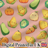 Cute Kawaii Autumn Vegetables Corn Pumpkin Carrot Peach Seamless Pattern Digital Print Fabric by the Metre UK Sewing Quilting Textile