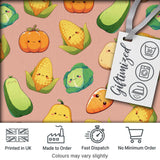 Cute Kawaii Autumn Vegetables Corn Pumpkin Carrot Peach Seamless Pattern Digital Print Fabric by the Metre UK Sewing Quilting Textile