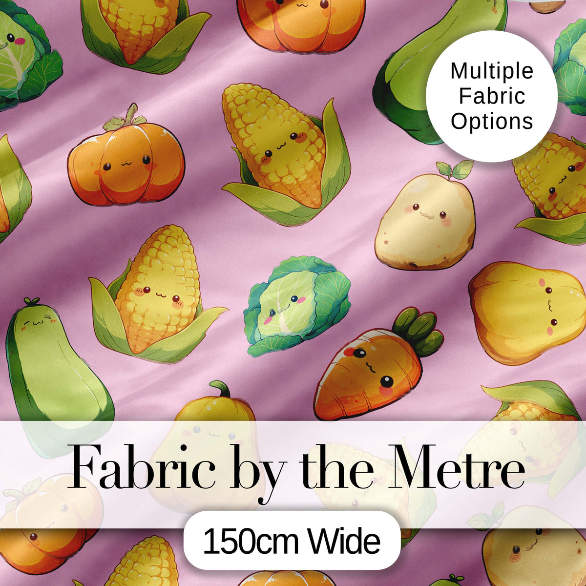 Cute Kawaii Autumn Vegetables Corn Pumpkin Carrot Pink Seamless Pattern Digital Print Fabric by the Metre UK Sewing Quilting Textile
