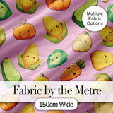 Cute Kawaii Autumn Vegetables Corn Pumpkin Carrot Pink Seamless Pattern Digital Print Fabric by the Metre UK Sewing Quilting Textile