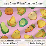 Cute Kawaii Autumn Vegetables Corn Pumpkin Carrot Pink Seamless Pattern Digital Print Fabric by the Metre UK Sewing Quilting Textile