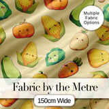 Cute Kawaii Autumn Vegetables Corn Pumpkin Carrot Yellow Seamless Pattern Digital Print Fabric by the Metre UK Sewing Quilting Textile