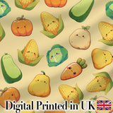 Cute Kawaii Autumn Vegetables Corn Pumpkin Carrot Yellow Seamless Pattern Digital Print Fabric by the Metre UK Sewing Quilting Textile