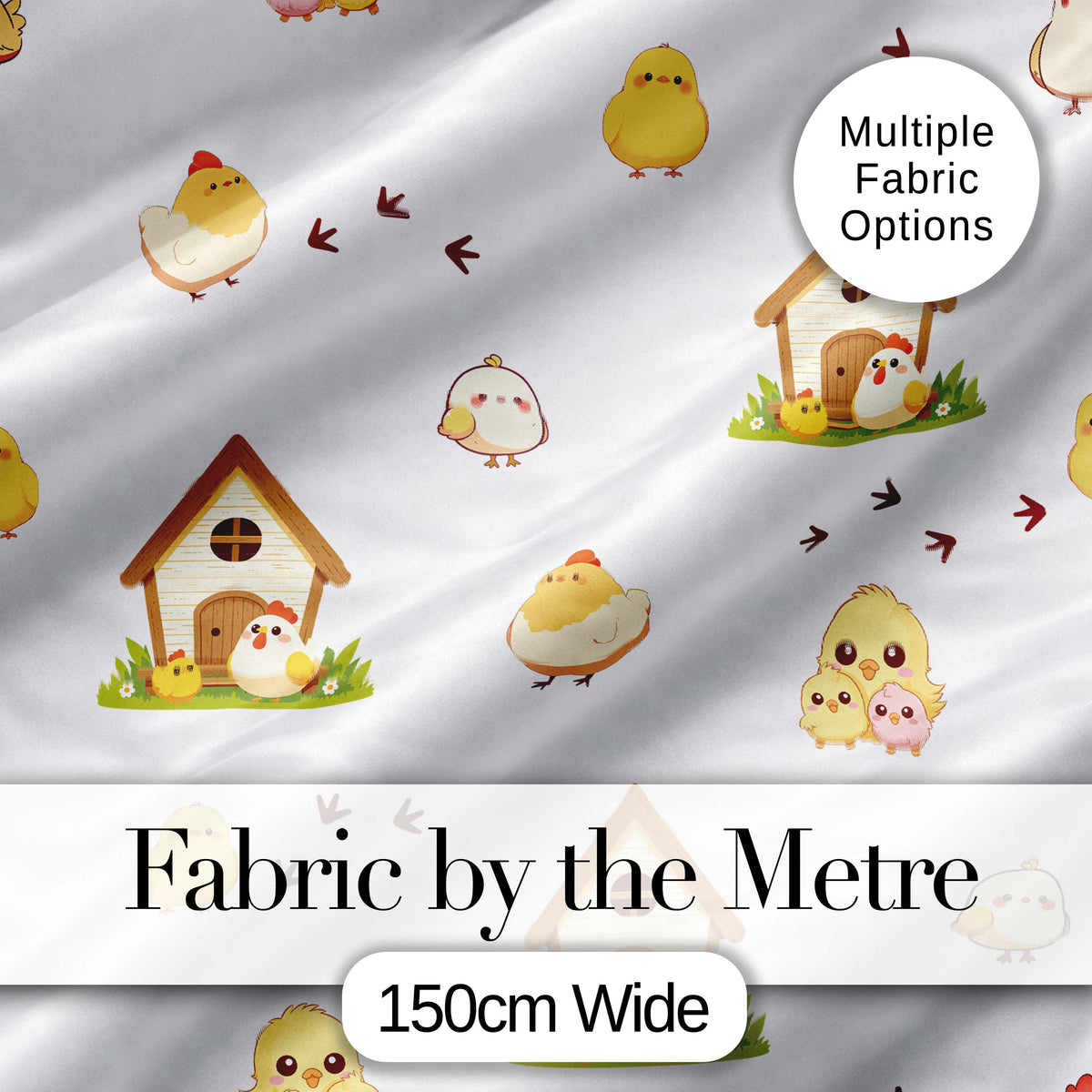 Cute Farm Chick Chicken Coop Arrows White Seamless Pattern Digital Print Fabric by the Metre UK Sewing Quilting Textile