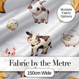 Cute Farm Animals Cow Pig Goat Chicken Duck Sheep Seamless Pattern Digital Print Fabric by the Metre UK Sewing Quilting Textile