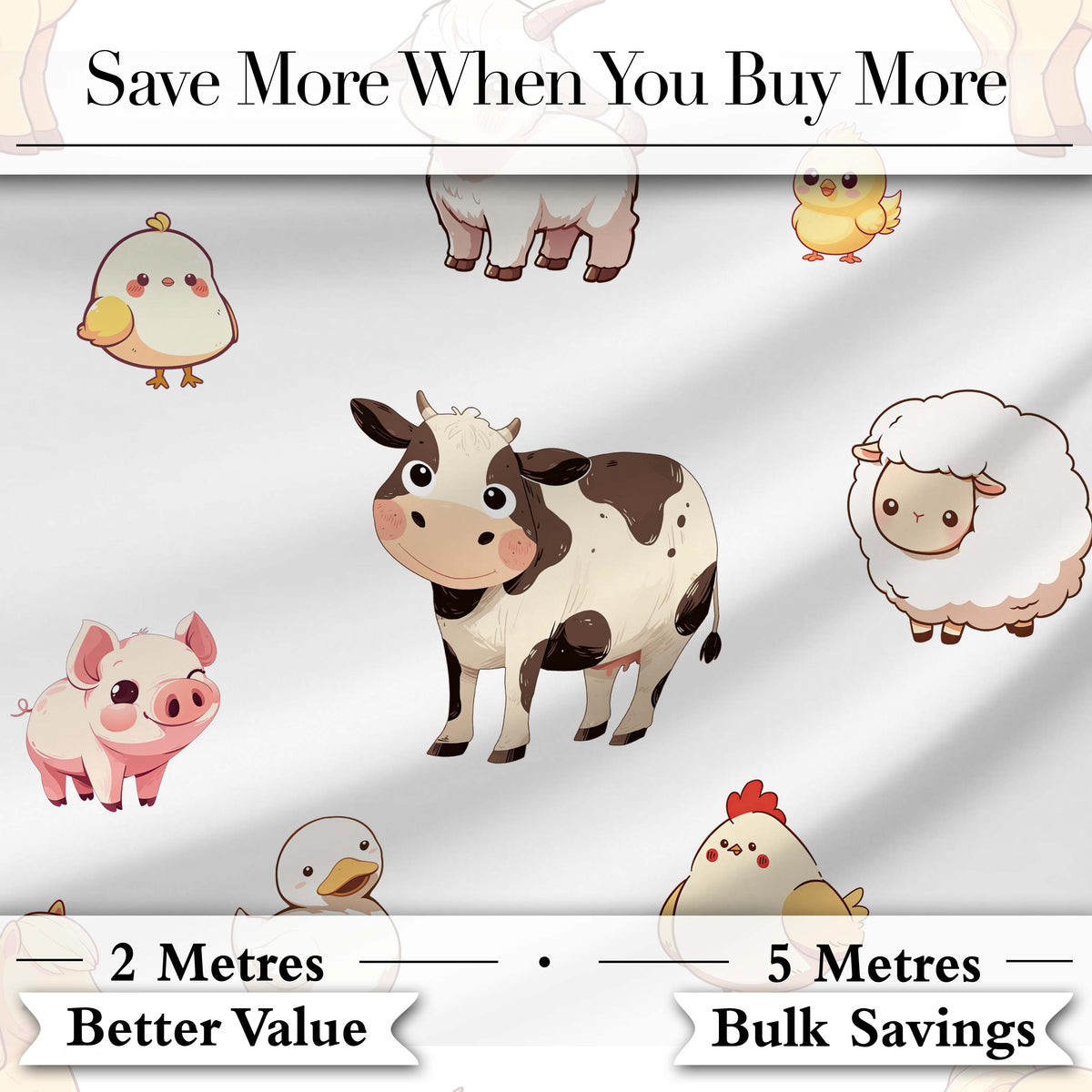 Cute Farm Animals Cow Pig Goat Chicken Duck Sheep Seamless Pattern Digital Print Fabric by the Metre UK Sewing Quilting Textile