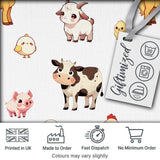Cute Farm Animals Cow Pig Goat Chicken Duck Sheep Seamless Pattern Digital Print Fabric by the Metre UK Sewing Quilting Textile