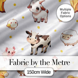 Cute Farm Animals Cow Pig Goat Chicken Duck Sheep Yellow Dots Seamless Pattern Digital Print Fabric by the Metre UK Sewing Quilting Textile