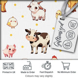 Cute Farm Animals Cow Pig Goat Chicken Duck Sheep Yellow Dots Seamless Pattern Digital Print Fabric by the Metre UK Sewing Quilting Textile