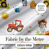 Cute Farm Tractor Farmer Girl Duck Sun Scene Seamless Pattern Digital Print Fabric by the Metre UK Sewing Quilting Textile