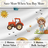 Cute Farm Tractor Farmer Girl Duck Sun Scene Seamless Pattern Digital Print Fabric by the Metre UK Sewing Quilting Textile
