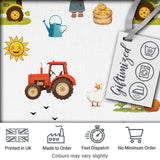 Cute Farm Tractor Farmer Girl Duck Sun Scene Seamless Pattern Digital Print Fabric by the Metre UK Sewing Quilting Textile