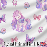 Cute Pastel Unicorn Bird Candy Butterfly Seamless Pattern Digital Print Fabric by the Metre UK Sewing Quilting Textile