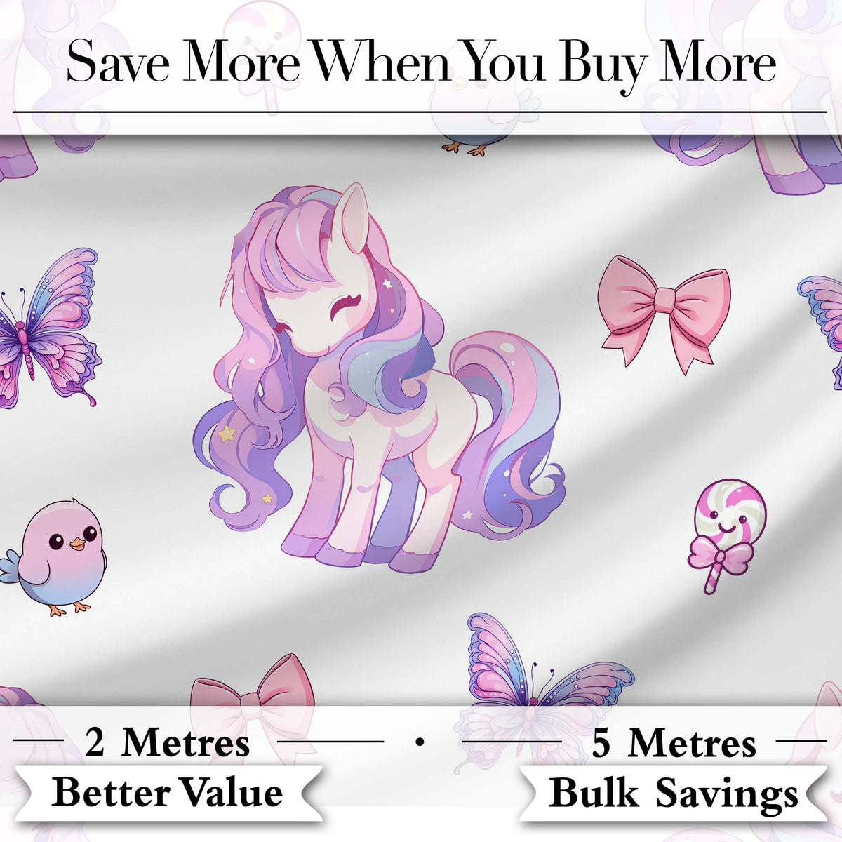 Cute Pastel Unicorn Bird Candy Butterfly Seamless Pattern Digital Print Fabric by the Metre UK Sewing Quilting Textile