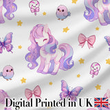 Cute Pastel Unicorn Bird Candy Stars Seamless Pattern Digital Print Fabric by the Metre UK Sewing Quilting Textile