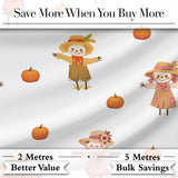 Cute Autumn Scarecrow Pumpkin Farm Theme Seamless Pattern Digital Print Fabric by the Metre UK Sewing Quilting Textile