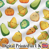 Cute Kawaii Vegetables Corn Carrot Cabbage Pumpkin Seamless Pattern Digital Print Fabric by the Metre UK Sewing Quilting Textile
