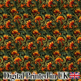 Elegant Vintage Floral Orange Green Classic Seamless Pattern Digital Print Fabric by the Metre UK Sewing Quilting Textile