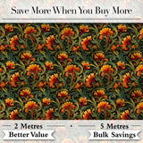 Elegant Vintage Floral Orange Green Classic Seamless Pattern Digital Print Fabric by the Metre UK Sewing Quilting Textile