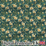 Elegant Vintage Floral Gold Teal Luxury Seamless Pattern Digital Print Fabric by the Metre UK Sewing Quilting Textile