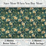 Elegant Vintage Floral Gold Teal Luxury Seamless Pattern Digital Print Fabric by the Metre UK Sewing Quilting Textile