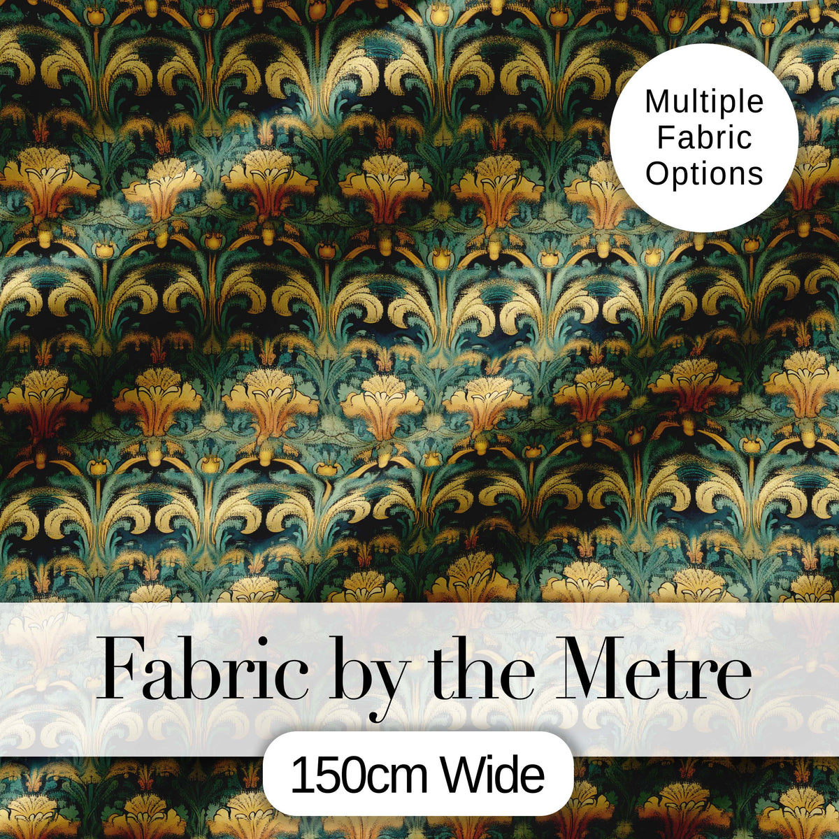 Elegant Vintage Floral Classic Green Gold Seamless Pattern Digital Print Fabric by the Metre UK Sewing Quilting Textile