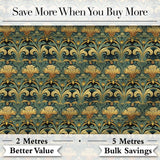 Elegant Vintage Floral Classic Green Gold Seamless Pattern Digital Print Fabric by the Metre UK Sewing Quilting Textile