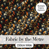 Elegant Orange Gold Floral Vine Dark Background Seamless Pattern Digital Print Fabric by the Metre UK Sewing Quilting Textile