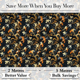 Elegant Orange Gold Floral Vine Dark Background Seamless Pattern Digital Print Fabric by the Metre UK Sewing Quilting Textile
