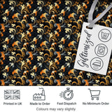 Elegant Orange Gold Floral Vine Dark Background Seamless Pattern Digital Print Fabric by the Metre UK Sewing Quilting Textile