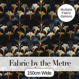Art Deco Fan Floral Blue Gold Seamless Pattern Digital Print Fabric by the Metre UK Sewing Quilting Textile