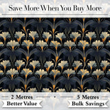Art Deco Fan Floral Blue Gold Seamless Pattern Digital Print Fabric by the Metre UK Sewing Quilting Textile