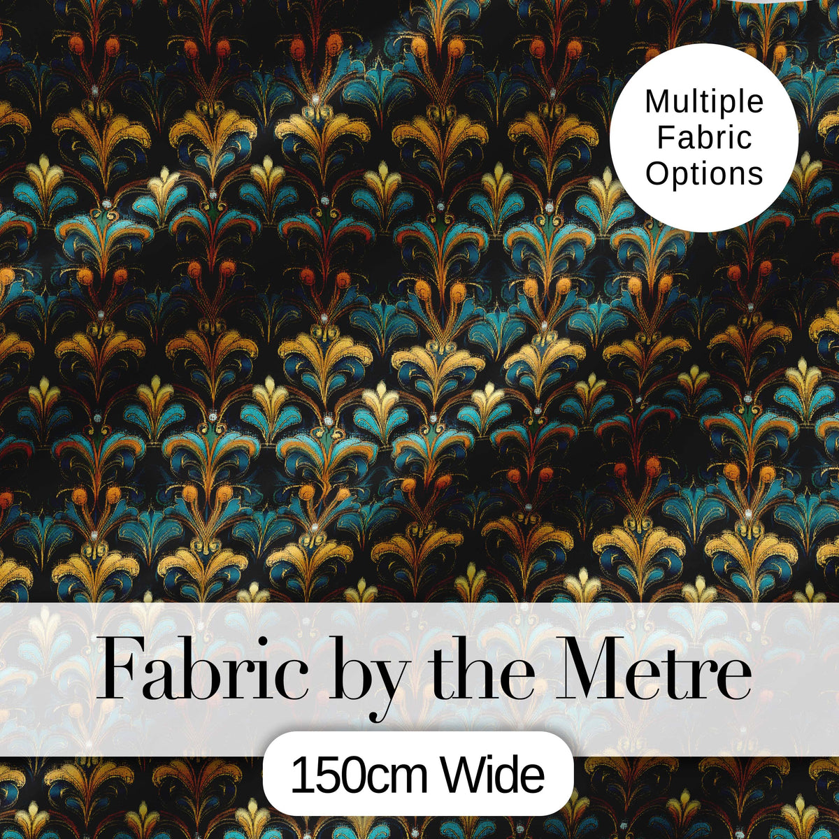 Luxury Teal Gold Ornate Damask Seamless Pattern Digital Print Fabric by the Metre UK Sewing Quilting Textile