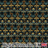 Luxury Teal Gold Ornate Damask Seamless Pattern Digital Print Fabric by the Metre UK Sewing Quilting Textile