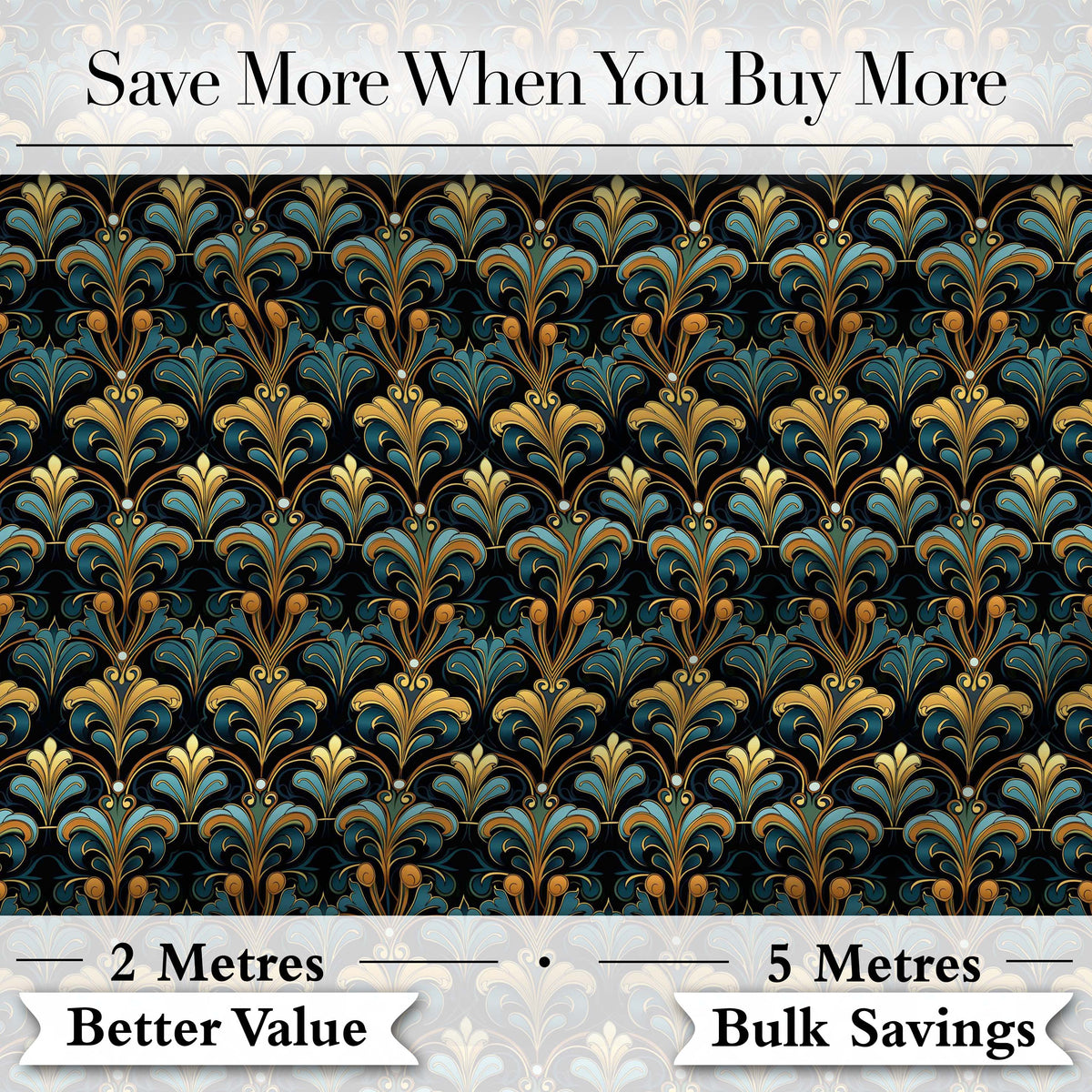 Luxury Teal Gold Ornate Damask Seamless Pattern Digital Print Fabric by the Metre UK Sewing Quilting Textile