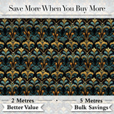 Luxury Teal Gold Ornate Damask Seamless Pattern Digital Print Fabric by the Metre UK Sewing Quilting Textile