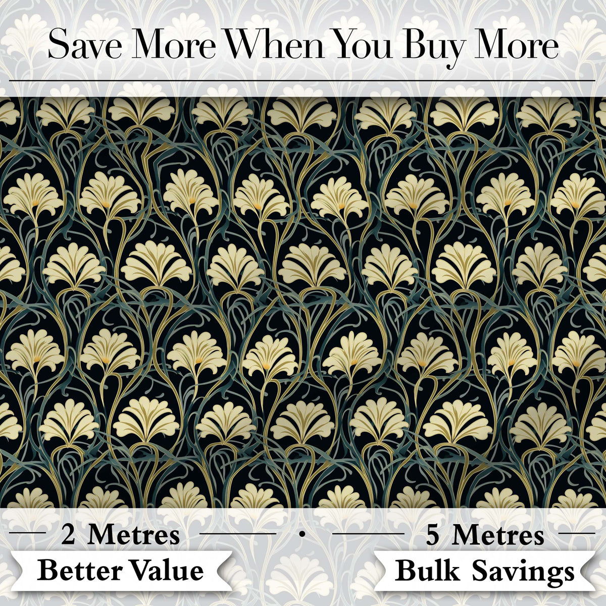 Elegant Gold Leaf Dark Floral Seamless Pattern Digital Print Fabric by the Metre UK Sewing Quilting Textile