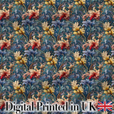 Vintage Blue Red Floral Swirl Art Nouveau Seamless Pattern Digital Print Fabric by the Metre UK Sewing Quilting Textile