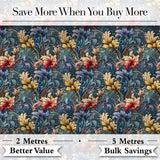 Vintage Blue Red Floral Swirl Art Nouveau Seamless Pattern Digital Print Fabric by the Metre UK Sewing Quilting Textile