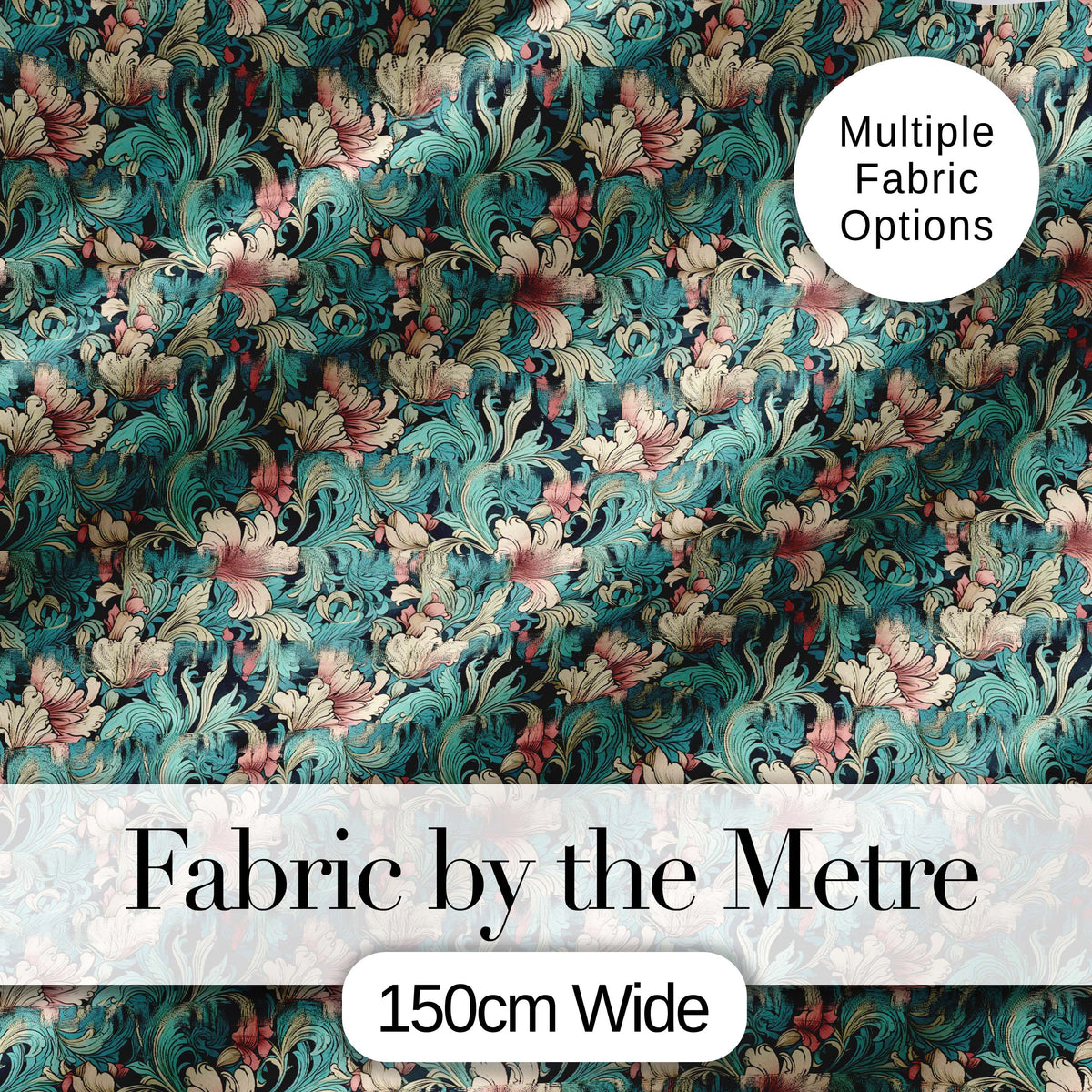 Soft Teal Pink Floral Vine Classic Seamless Pattern Digital Print Fabric by the Metre UK Sewing Quilting Textile