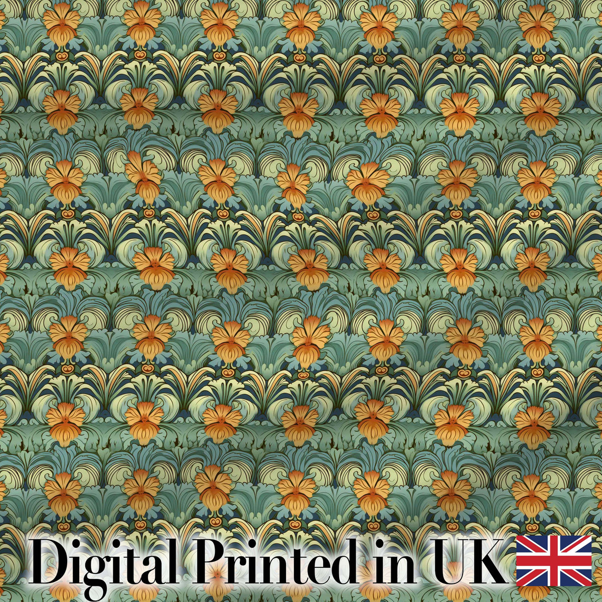 Ornate Green Orange Floral Stripe Seamless Pattern Digital Print Fabric by the Metre UK Sewing Quilting Textile