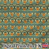 Ornate Green Orange Floral Stripe Seamless Pattern Digital Print Fabric by the Metre UK Sewing Quilting Textile