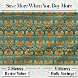 Ornate Green Orange Floral Stripe Seamless Pattern Digital Print Fabric by the Metre UK Sewing Quilting Textile